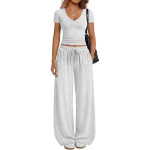 image:imageTrendy Queen 2 Piece Lounge Sets for Women Summer Outfits 2026 Fashion Two Piece Loungewear Spring Outfits ClothesOatmeal Grey