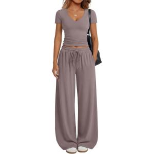 image:imageTrendy Queen 2 Piece Lounge Sets for Women Summer Outfits 2026 Fashion Two Piece Loungewear Spring Outfits ClothesRose Taupe
