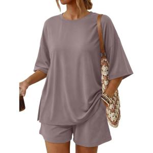 image:imageTrendy Queen 2 Piece Summer Set Oversized Top amp Loose Fit Shorts with PocketsRose Taupe