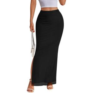 image:imageTrendy Queen Floral Long Skirts for Women Trendy Mesh Y2k Skirt Bodycon Dress Vacation Outfits Summer Clothes 2026Black