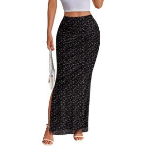 image:imageTrendy Queen Floral Long Skirts for Women Trendy Mesh Y2k Skirt Bodycon Dress Vacation Outfits Summer Clothes 2026Black Purple Floral