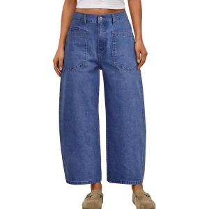 image:imageTrendy Queen Womens High Waisted Barrel Jeans  Vintage Wide Leg amp Ankle Length Denim Pants for Casual ComfortBlue
