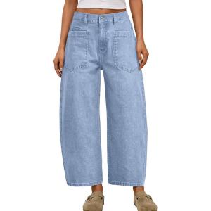 image:imageTrendy Queen Womens High Waisted Barrel Jeans  Vintage Wide Leg amp Ankle Length Denim Pants for Casual ComfortIcelandblue