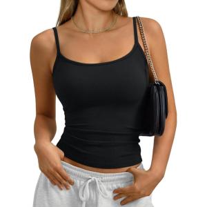 image:imageTrendy Queen Womens Soft Stretchy Tank Tops Adjustable Strap Cami Non SeeThrough Slim Fit Summer Going Out CamisoleBlack