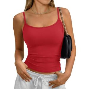 image:imageTrendy Queen Womens Soft Stretchy Tank Tops Adjustable Strap Cami Non SeeThrough Slim Fit Summer Going Out CamisoleRed
