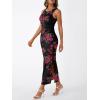 image:imageTrendy Queen Bodycon Maxi Dress Womens Sleeveless Floral Print Fitted Party Club Ruched Dresses with Side SlitBlack