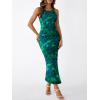 image:imageTrendy Queen Bodycon Maxi Dress Womens Sleeveless Floral Print Fitted Party Club Ruched Dresses with Side SlitBlue Green