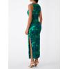 image:imageTrendy Queen Bodycon Maxi Dress Womens Sleeveless Floral Print Fitted Party Club Ruched Dresses with Side SlitBlue Green