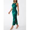 image:imageTrendy Queen Bodycon Maxi Dress Womens Sleeveless Floral Print Fitted Party Club Ruched Dresses with Side SlitBlue Green
