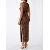 image:imageTrendy Queen Bodycon Maxi Dress Womens Sleeveless Floral Print Fitted Party Club Ruched Dresses with Side SlitBrown