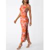 image:imageTrendy Queen Bodycon Maxi Dress Womens Sleeveless Floral Print Fitted Party Club Ruched Dresses with Side SlitOrange