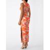 image:imageTrendy Queen Bodycon Maxi Dress Womens Sleeveless Floral Print Fitted Party Club Ruched Dresses with Side SlitOrange