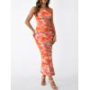 image:imageTrendy Queen Bodycon Maxi Dress Womens Sleeveless Floral Print Fitted Party Club Ruched Dresses with Side SlitOrange