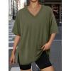 image:imageTrendy Queen Plus Size Oversized VNeck Tshirt Breathable Elastic Fabric Tunic for Workout Gym Casual Homing WearArmy Green