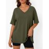 image:imageTrendy Queen Plus Size Oversized VNeck Tshirt Breathable Elastic Fabric Tunic for Workout Gym Casual Homing WearArmy Green