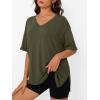 image:imageTrendy Queen Plus Size Oversized VNeck Tshirt Breathable Elastic Fabric Tunic for Workout Gym Casual Homing WearArmy Green