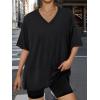 image:imageTrendy Queen Plus Size Oversized VNeck Tshirt Breathable Elastic Fabric Tunic for Workout Gym Casual Homing WearBlack