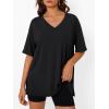 image:imageTrendy Queen Plus Size Oversized VNeck Tshirt Breathable Elastic Fabric Tunic for Workout Gym Casual Homing WearBlack