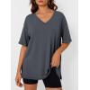 image:imageTrendy Queen Plus Size Oversized VNeck Tshirt Breathable Elastic Fabric Tunic for Workout Gym Casual Homing WearBlack Grey