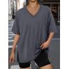image:imageTrendy Queen Plus Size Oversized VNeck Tshirt Breathable Elastic Fabric Tunic for Workout Gym Casual Homing WearBlack Grey