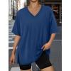 image:imageTrendy Queen Plus Size Oversized VNeck Tshirt Breathable Elastic Fabric Tunic for Workout Gym Casual Homing WearBlue