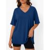image:imageTrendy Queen Plus Size Oversized VNeck Tshirt Breathable Elastic Fabric Tunic for Workout Gym Casual Homing WearBlue