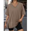image:imageTrendy Queen Plus Size Oversized VNeck Tshirt Breathable Elastic Fabric Tunic for Workout Gym Casual Homing WearBrown