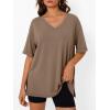 image:imageTrendy Queen Plus Size Oversized VNeck Tshirt Breathable Elastic Fabric Tunic for Workout Gym Casual Homing WearBrown