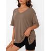 image:imageTrendy Queen Plus Size Oversized VNeck Tshirt Breathable Elastic Fabric Tunic for Workout Gym Casual Homing WearBrown