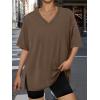 image:imageTrendy Queen Plus Size Oversized VNeck Tshirt Breathable Elastic Fabric Tunic for Workout Gym Casual Homing WearCoffee Brown