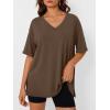 image:imageTrendy Queen Plus Size Oversized VNeck Tshirt Breathable Elastic Fabric Tunic for Workout Gym Casual Homing WearCoffee Brown