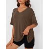 image:imageTrendy Queen Plus Size Oversized VNeck Tshirt Breathable Elastic Fabric Tunic for Workout Gym Casual Homing WearCoffee Brown