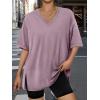 image:imageTrendy Queen Plus Size Oversized VNeck Tshirt Breathable Elastic Fabric Tunic for Workout Gym Casual Homing WearDark Pink