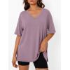 image:imageTrendy Queen Plus Size Oversized VNeck Tshirt Breathable Elastic Fabric Tunic for Workout Gym Casual Homing WearDark Pink