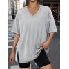 image:imageTrendy Queen Plus Size Oversized VNeck Tshirt Breathable Elastic Fabric Tunic for Workout Gym Casual Homing WearGrey