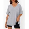 image:imageTrendy Queen Plus Size Oversized VNeck Tshirt Breathable Elastic Fabric Tunic for Workout Gym Casual Homing WearGrey