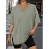 image:imageTrendy Queen Plus Size Oversized VNeck Tshirt Breathable Elastic Fabric Tunic for Workout Gym Casual Homing WearGrey Green