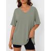 image:imageTrendy Queen Plus Size Oversized VNeck Tshirt Breathable Elastic Fabric Tunic for Workout Gym Casual Homing WearGrey Green