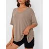 image:imageTrendy Queen Plus Size Oversized VNeck Tshirt Breathable Elastic Fabric Tunic for Workout Gym Casual Homing WearKhaki