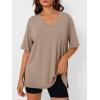 image:imageTrendy Queen Plus Size Oversized VNeck Tshirt Breathable Elastic Fabric Tunic for Workout Gym Casual Homing WearKhaki