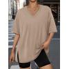 image:imageTrendy Queen Plus Size Oversized VNeck Tshirt Breathable Elastic Fabric Tunic for Workout Gym Casual Homing WearKhaki