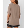 image:imageTrendy Queen Plus Size Oversized VNeck Tshirt Breathable Elastic Fabric Tunic for Workout Gym Casual Homing WearKhaki