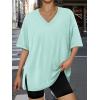 image:imageTrendy Queen Plus Size Oversized VNeck Tshirt Breathable Elastic Fabric Tunic for Workout Gym Casual Homing WearLight Green