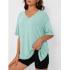 image:imageTrendy Queen Plus Size Oversized VNeck Tshirt Breathable Elastic Fabric Tunic for Workout Gym Casual Homing WearLight Green