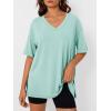 image:imageTrendy Queen Plus Size Oversized VNeck Tshirt Breathable Elastic Fabric Tunic for Workout Gym Casual Homing WearLight Green