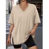 image:imageTrendy Queen Plus Size Oversized VNeck Tshirt Breathable Elastic Fabric Tunic for Workout Gym Casual Homing WearLight Khaki