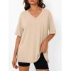 image:imageTrendy Queen Plus Size Oversized VNeck Tshirt Breathable Elastic Fabric Tunic for Workout Gym Casual Homing WearLight Khaki
