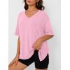 image:imageTrendy Queen Plus Size Oversized VNeck Tshirt Breathable Elastic Fabric Tunic for Workout Gym Casual Homing WearLight Pink