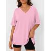 image:imageTrendy Queen Plus Size Oversized VNeck Tshirt Breathable Elastic Fabric Tunic for Workout Gym Casual Homing WearLight Pink