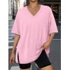 image:imageTrendy Queen Plus Size Oversized VNeck Tshirt Breathable Elastic Fabric Tunic for Workout Gym Casual Homing WearLight Pink